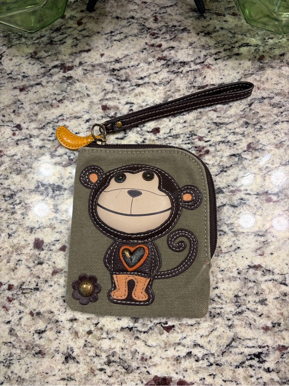 Chala Olive Green Monkey Wristlet Wallet